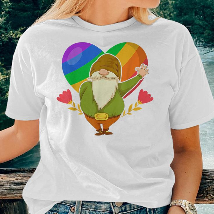 Lgbt Pride Nordic Gnome Rainbow Flag Heart Garden Gnome Women T-shirt Gifts for Her
