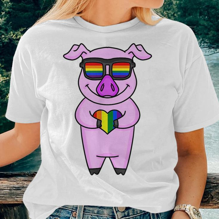 Lgbt Supporter Pig Rainbow Gay Pride - Lgbt Heart Animal Women T-shirt Gifts for Her