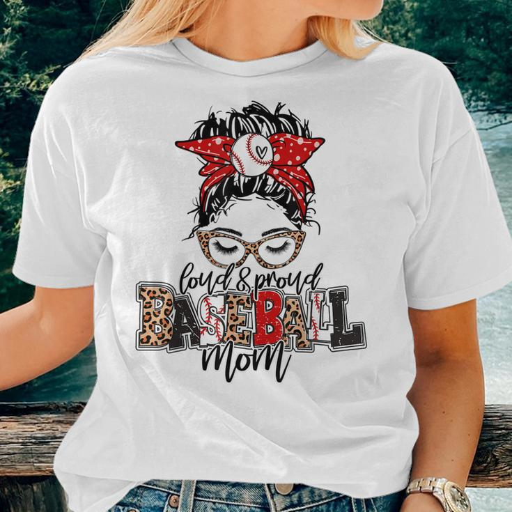 Loud & Proud Baseball Mom Messy Bun Hair Leopard Plaid Women T-shirt Gifts for Her