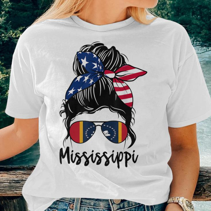 Mississippi Girl Mississippi Flag State Girlfriend Messy Bun Women T-shirt Gifts for Her