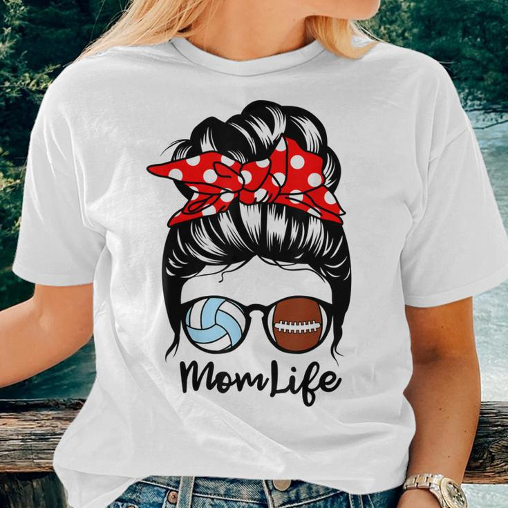 Mom Life Messy Bun Hair Football Volleyball Mom Women T-shirt Gifts for Her