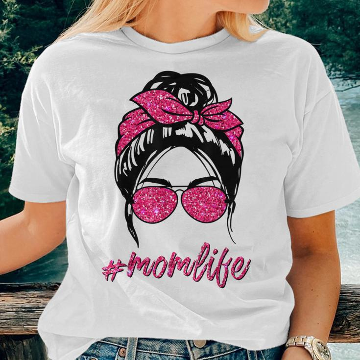 Mom Life Messy Hair Bun Pink Leopard Print Women Women T-shirt Gifts for Her