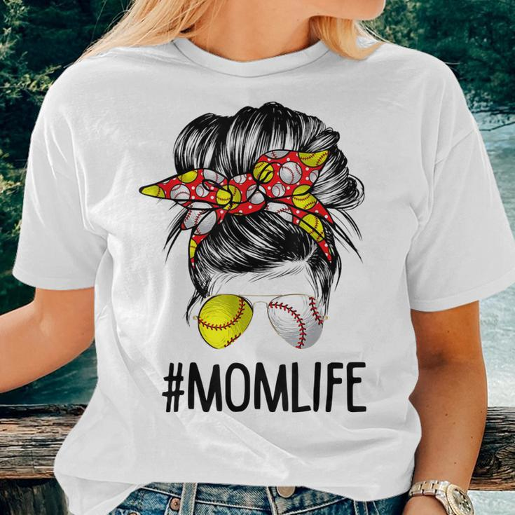 Mom Life Softball Baseball Messy Bun Women Women T-shirt Gifts for Her