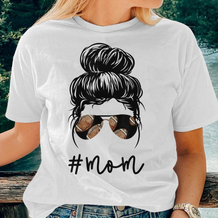 Mom Messy Bun Aviator Glasses Football Mother Life Women T-shirt Gifts for Her