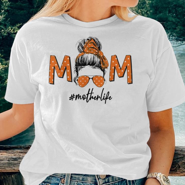 Mom Messy Bun Aviator Glasses Polka Dots Bandana Mother Life Women T-shirt Gifts for Her