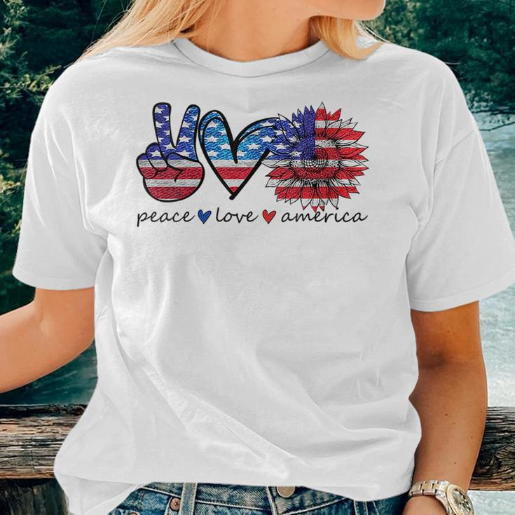 Peace Love America Sunflower 4Th Of July American Flag Women Women T-shirt Gifts for Her
