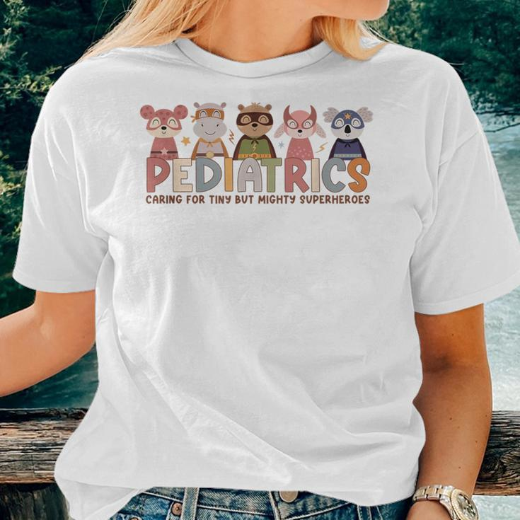 Pediatric Nurse Caring For Tiny But Mighty Superhero Animals Women T-shirt Gifts for Her