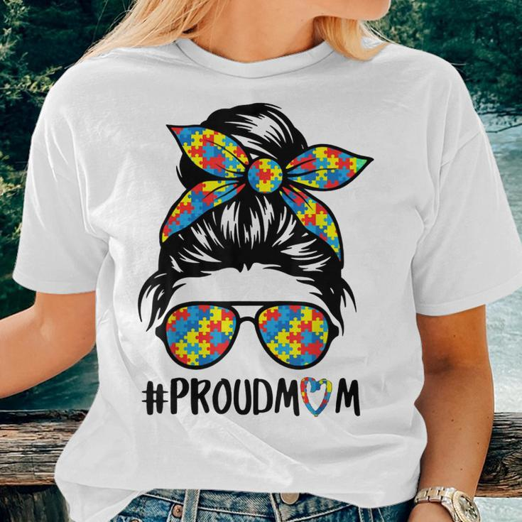 Proud Mom Proud Mom Autism Messy Bun Autism Mom Women T-shirt Gifts for Her