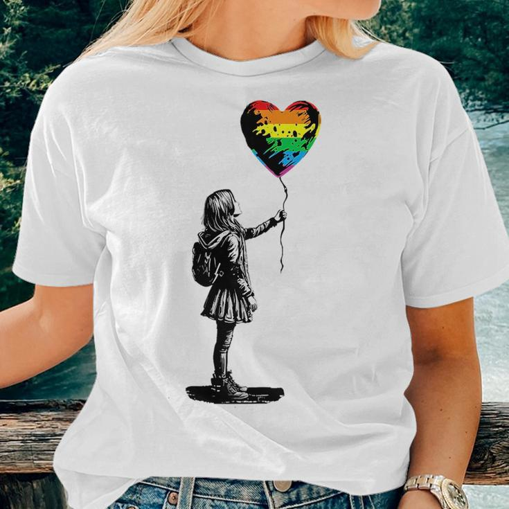 Rainbow Heart Balloon Lgbt Gay Lesbian Pride Flag Aesthetic Women T-shirt Gifts for Her