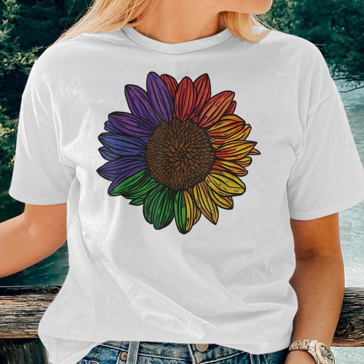 Rainbow Sunflower Lgbtq Flag Pride Month Women T-shirt Gifts for Her