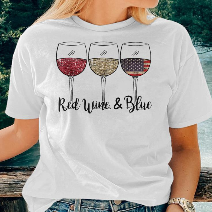 Red Wine & Blue 4Th Of July Usa American Flag Wine Patriotic Women T-shirt Gifts for Her