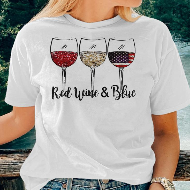 Red Wine & Blue 4Th Of July Red White Blue Wine Glasses Women T-shirt Gifts for Her