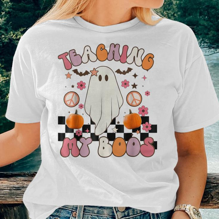 Retro Cute Ghost Teaching My Boos Teacher Halloween Women T-shirt Gifts for Her