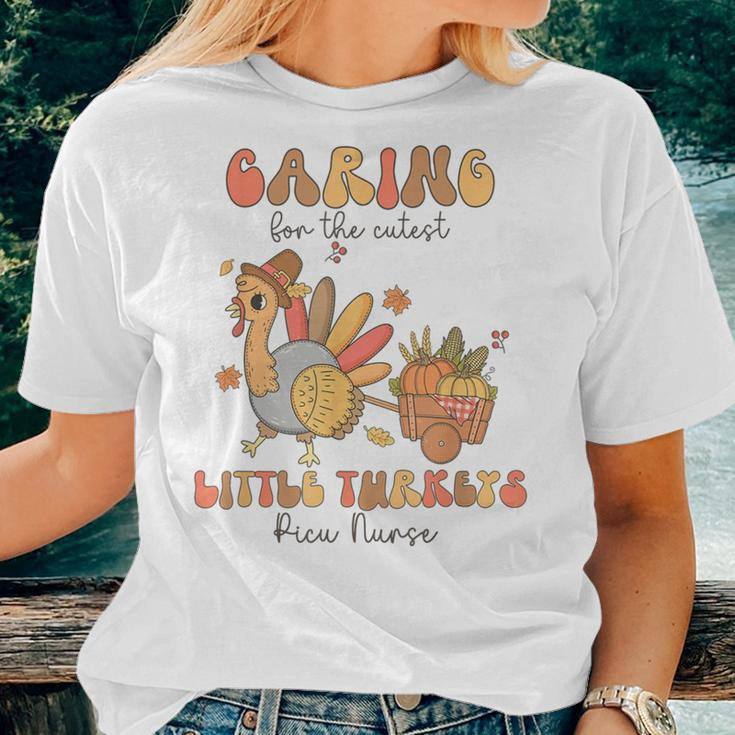 Retro Cutest Little Turkeys Picu Nurse Thanksgiving Fall Women T-shirt Gifts for Her