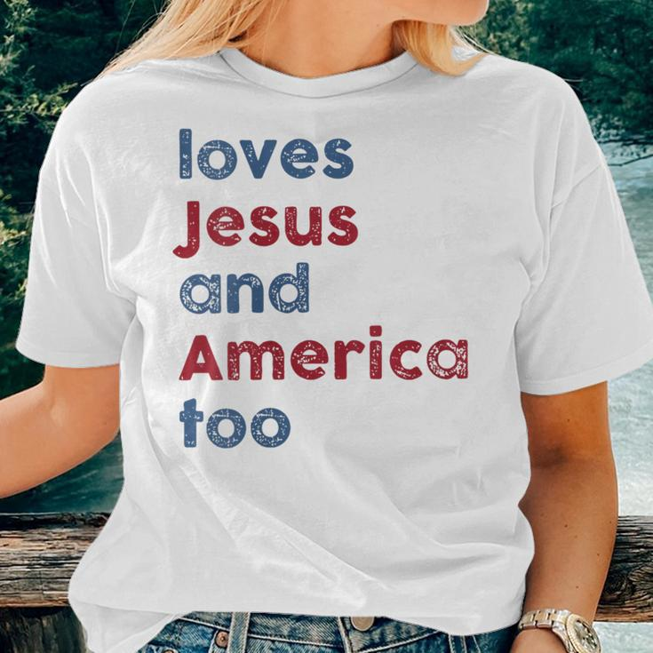 Retro Loves Jesus And America Too God Christian 4Th Of July Women T-shirt Gifts for Her