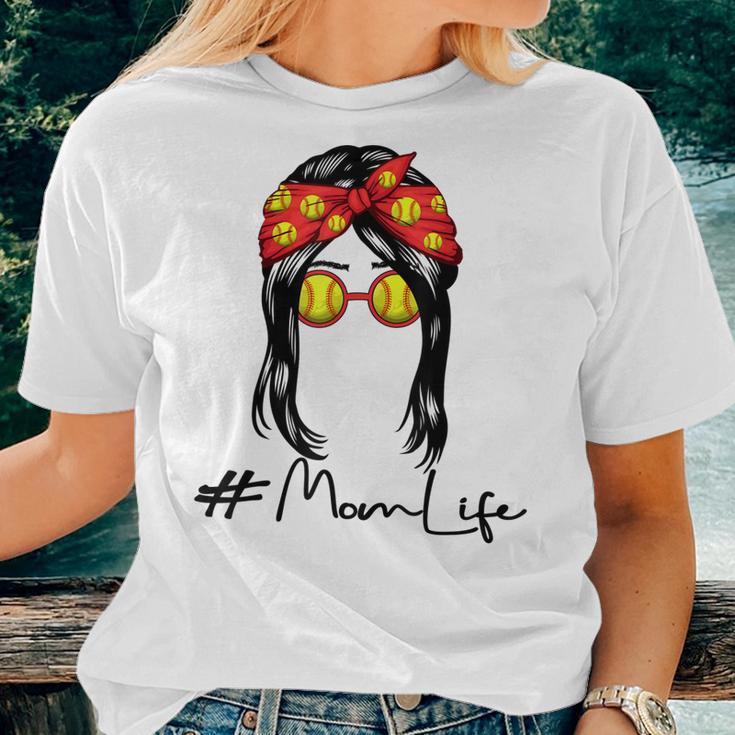 Softball Mom For Women Messy Bun Women T-shirt Gifts for Her