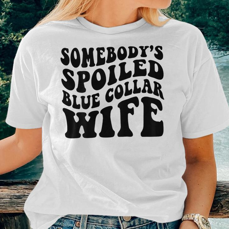 Somebodys Spoiled Blue Collar Wife On Back Women T-shirt Crewneck Short Sleeve Graphic Gifts for Her