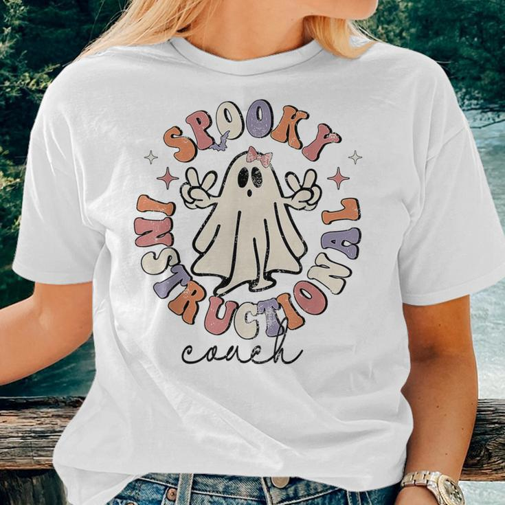 Spooky Instructional Coach Ghost Halloween Teacher Groovy Women T-shirt Gifts for Her