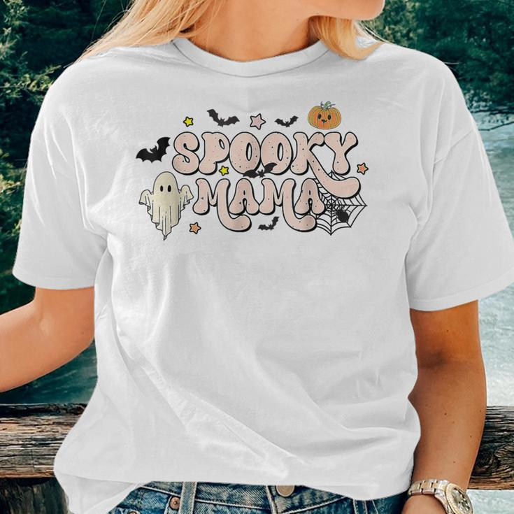 Spooky Mama Groovy Ghost Bat Pumpkin Creepy Retro Halloween Women T-shirt Gifts for Her