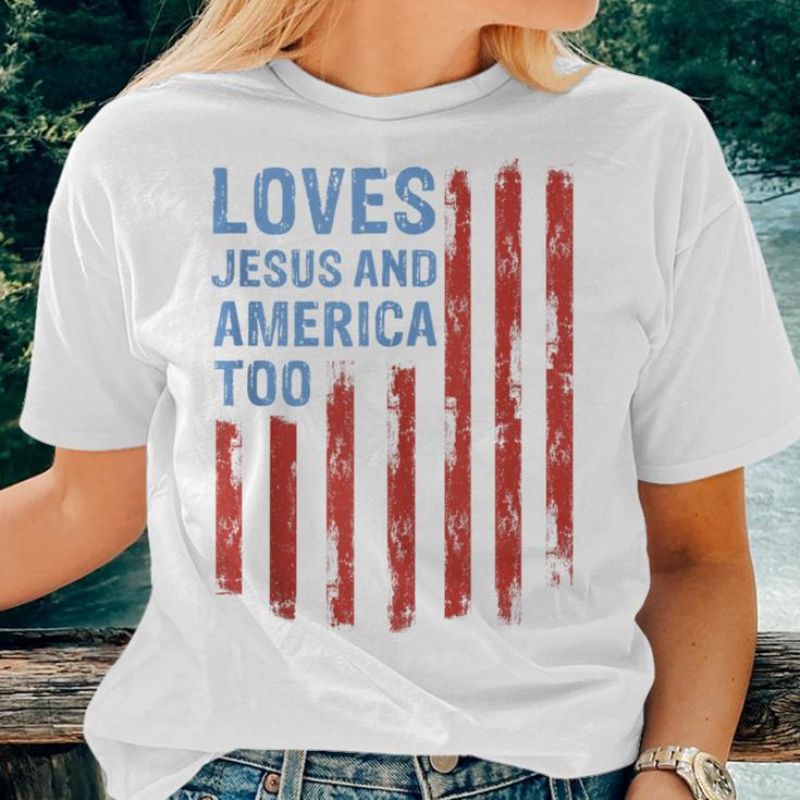 Sunflower Loves Jesus And America Too Christian 4Th Of July Women T-shirt Gifts for Her