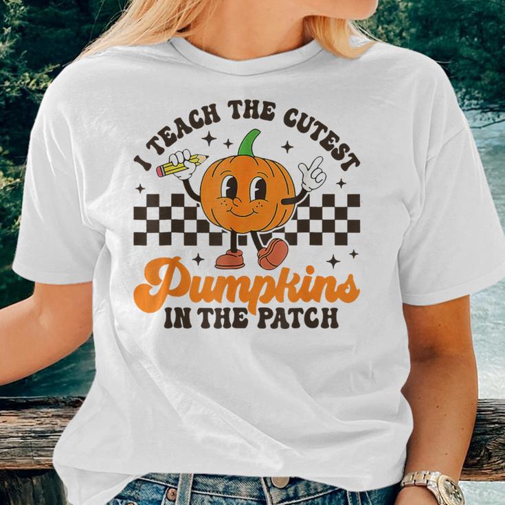 I Teach The Cutest Pumpkins In The Patch Groovy Teacher Fall Women T-shirt Gifts for Her