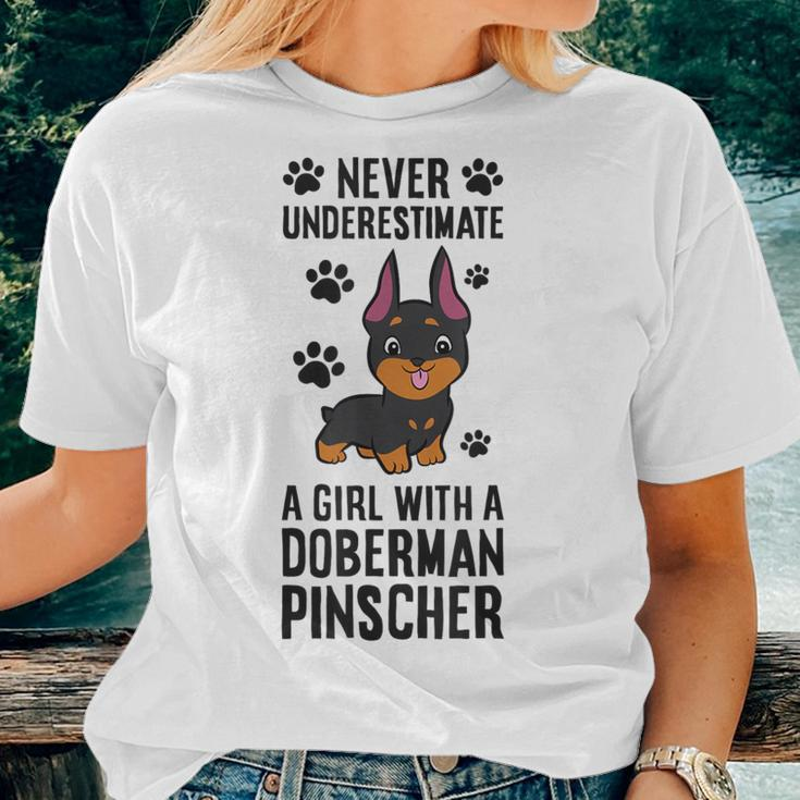 Never Underestimate A Girl With A Doberman Pinscher Women T-shirt Gifts for Her