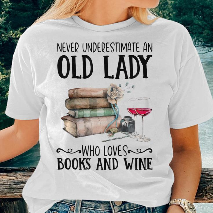Never Underestimate An Old Lady Who Loves Books And Wine Women T-shirt Gifts for Her