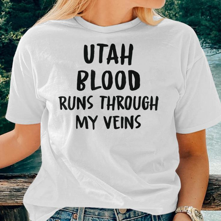 Utah Blood Runs Through My Veins Novelty Sarcastic Word Women T-shirt Gifts for Her