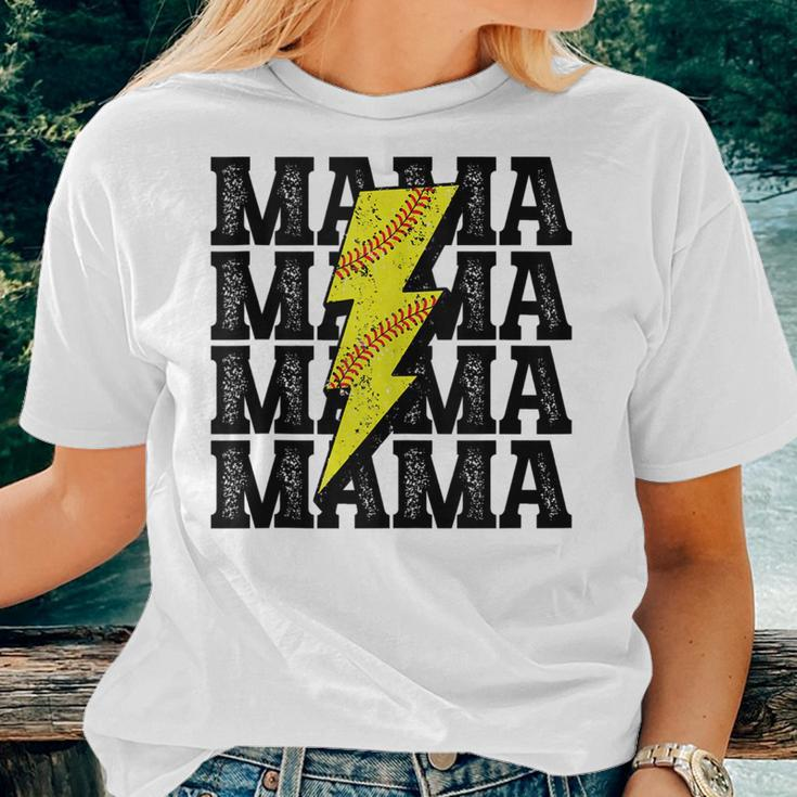 Vintage Softball Mama Distressed Lightning Bolt Mom Women T-shirt Gifts for Her