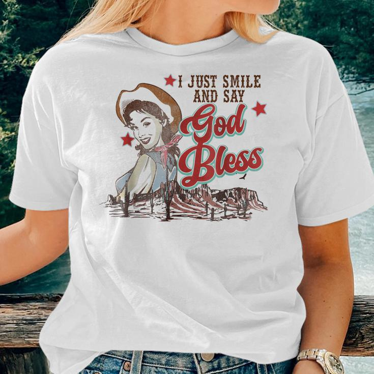 Western Cowgirl I Just Smile And Say God Bless Women T-shirt Gifts for Her