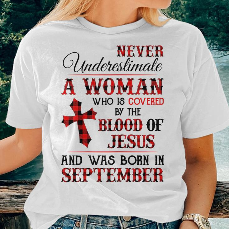 A Woman Covered The Blood Of Jesus And Was Born In September Women T-shirt Gifts for Her