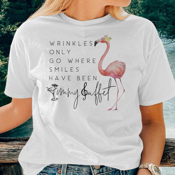 Wrinkles Only Go Where Smiles Have Been Cute Flamingo Women T-shirt Gifts for Her