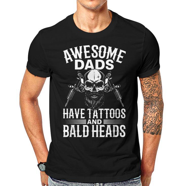 Bald Dad With Tattoos Best Papa  Gift For Women Men T-shirt Crewneck Short Sleeve