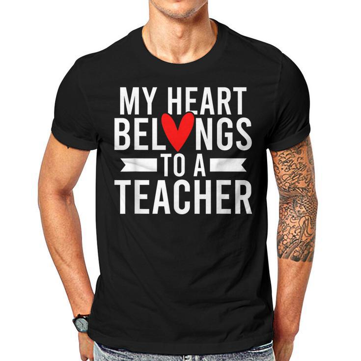 My Heart Teacher Husband Of A Teacher Teachers Husband  Gift For Mens Gift For Women Men T-shirt Crewneck Short Sleeve