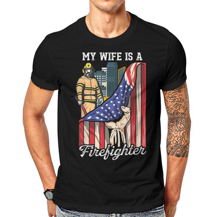 My Wife Is A Firefighter Husband Proud Fire Wife Design  Gift For Women Men T-shirt Crewneck Short Sleeve