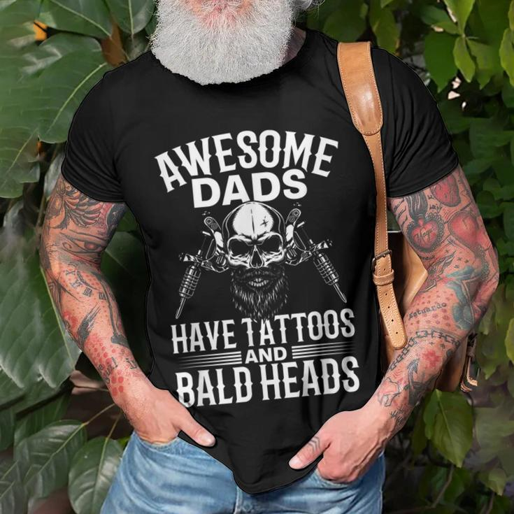Bald Dad With Tattoos Best Papa Gift For Women Men T-shirt Crewneck Short Sleeve