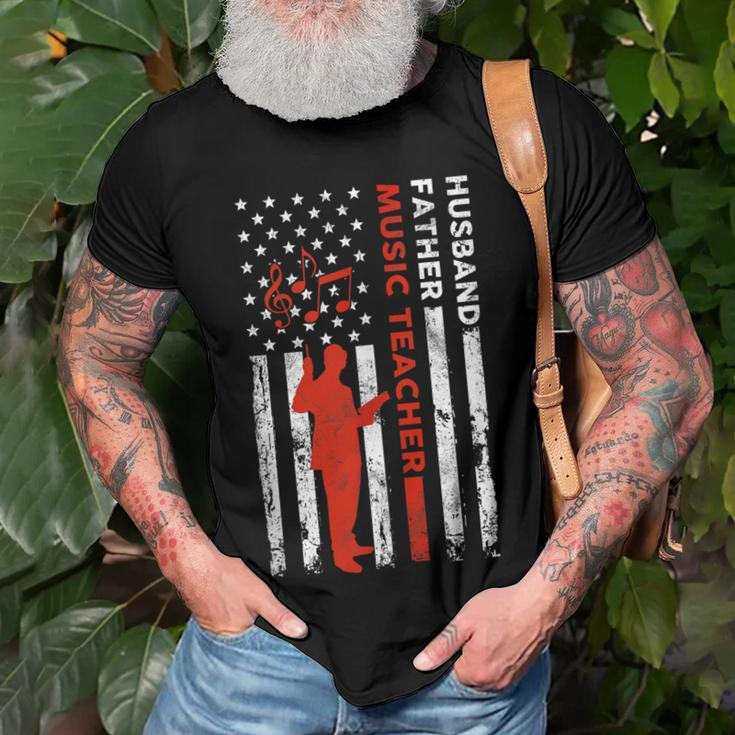 Music Teacher Husband Dad Vintage Usa Flag American Fathers Gift For Women Men T-shirt Crewneck Short Sleeve