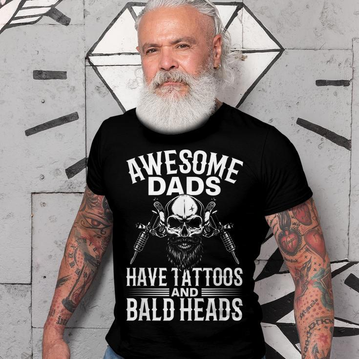 Bald Dad With Tattoos Best Papa Gift For Women Men T-shirt Crewneck Short Sleeve