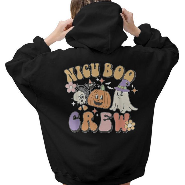Nicu Boo Crew Ghost Pumpkin Costume Nicu Nurse Halloween Women Hoodie Back Print