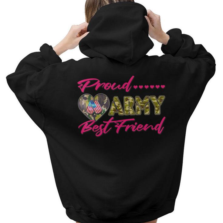 Proud Army Best Friend Camo Us Flag Dog Tag Military Friends Women Hoodie Back Print
