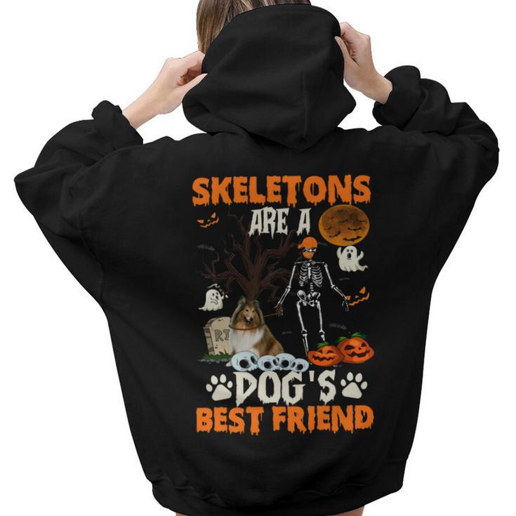 Skeletons Shetland Sheepdog Is Friends Halloween Women Hoodie Back Print