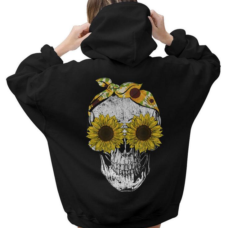 Skull Sunflower Floral Bandana Skeleton Head Women Hoodie Back Print