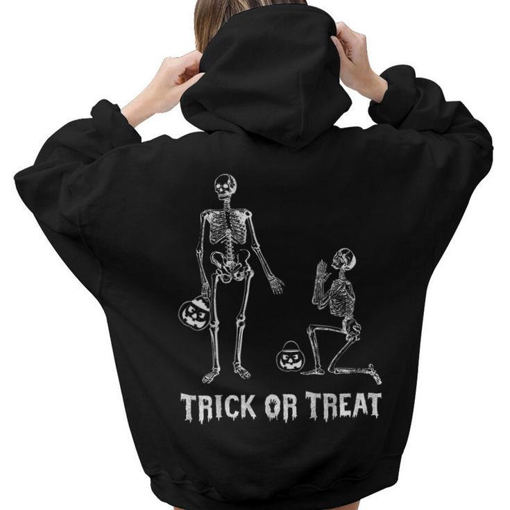 Trick Or Treat Halloween Skeleton Friends Women Hoodie Back Print