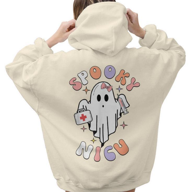 Groovy Ghost Halloween Ghost Boo Floral Spooky Nicu Nurse Women Hoodie Back Print