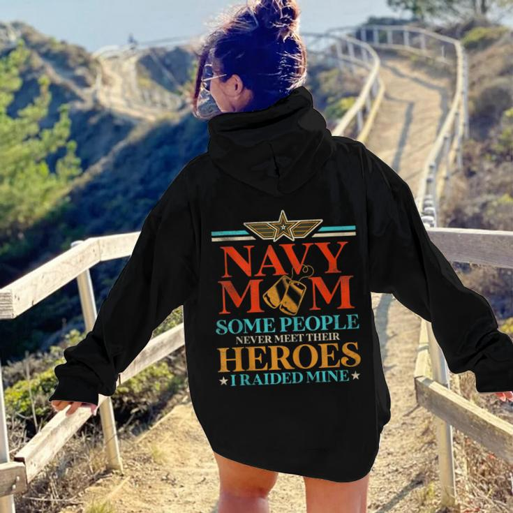 Proud Navy Army Mom Family Retro Vintage Women Hoodie Back Print