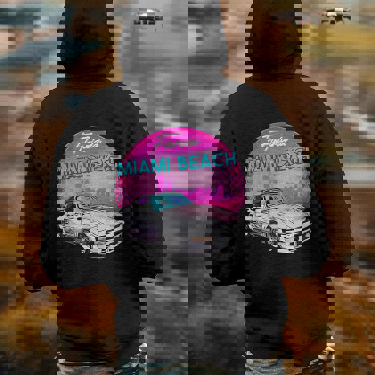 Miami Beach Florida Miami Palm Trees And Vintage Car Florida Gifts & Merchandise Funny Gifts Back Print Hoodie