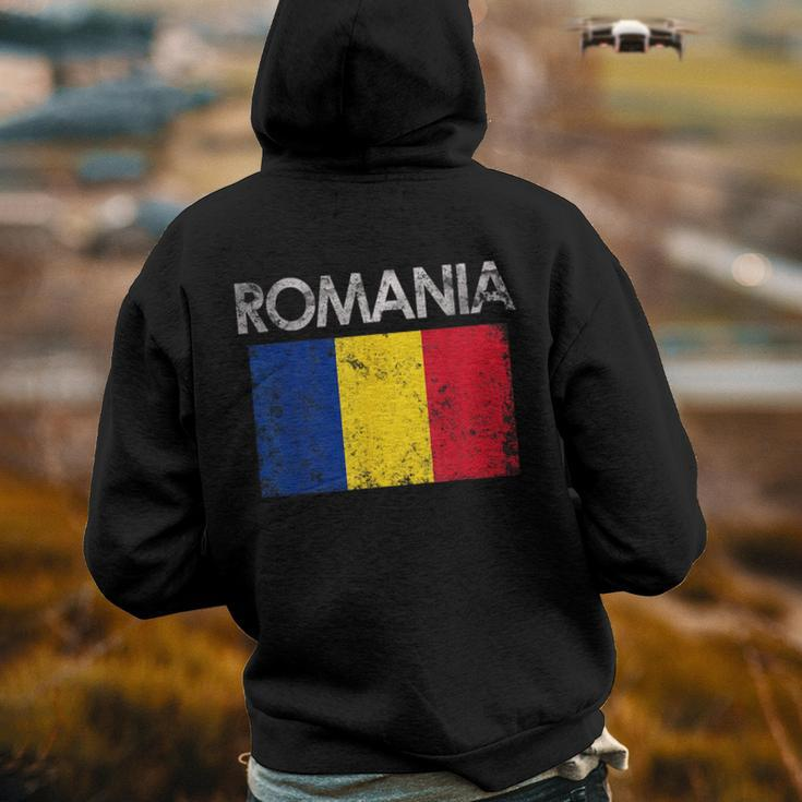 Vintage Romania Romanian Flag Pride Gift Pride Month Funny Designs Funny Gifts Back Print Hoodie