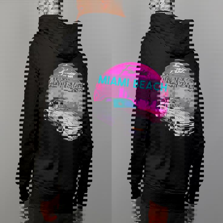 Miami Beach Florida Miami Palm Trees And Vintage Car Florida Gifts & Merchandise Funny Gifts Back Print Hoodie