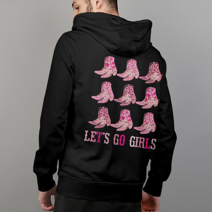 Retro Lets Go Girls Boot Pink Western Cowgirl Back Print Hoodie