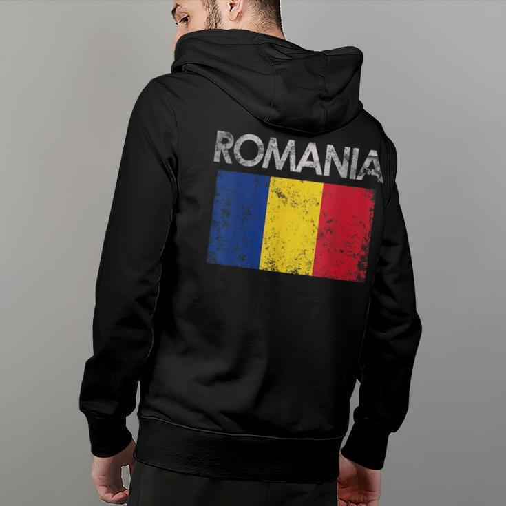 Vintage Romania Romanian Flag Pride Gift Pride Month Funny Designs Funny Gifts Back Print Hoodie